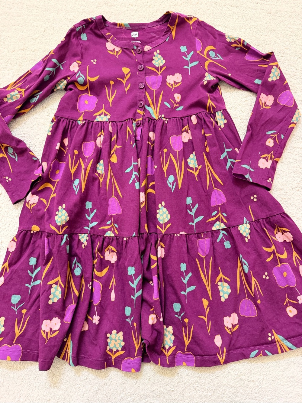 Tea Collection Purple Floral Tiered Button-Front Dress